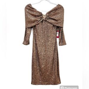 VINCE CAMUTO Gold Sequin Midi Dress Size 0